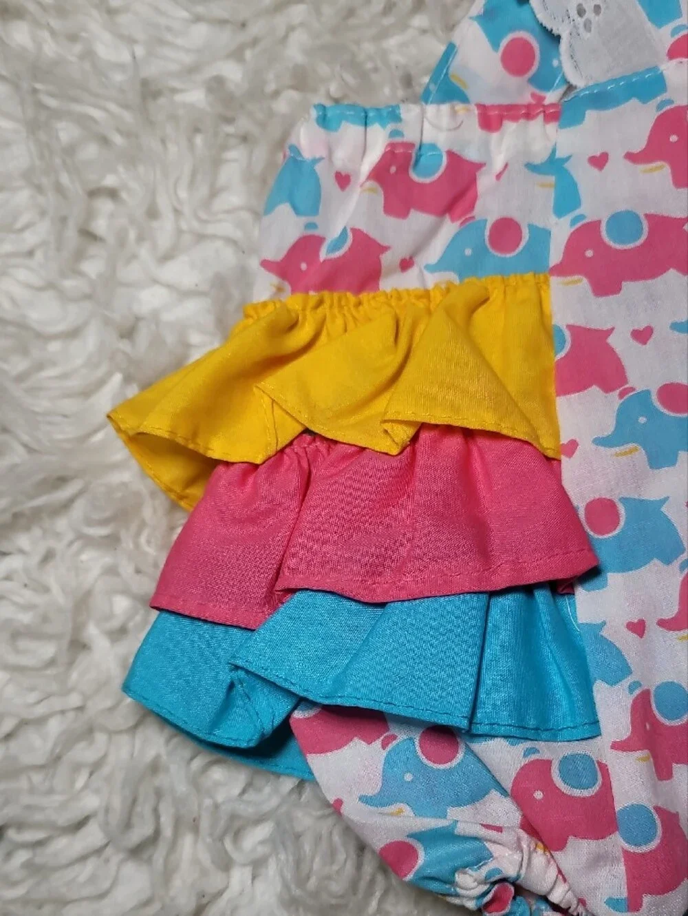 Baby Girls Pink & Blue Elephant Ruffle One-Piece